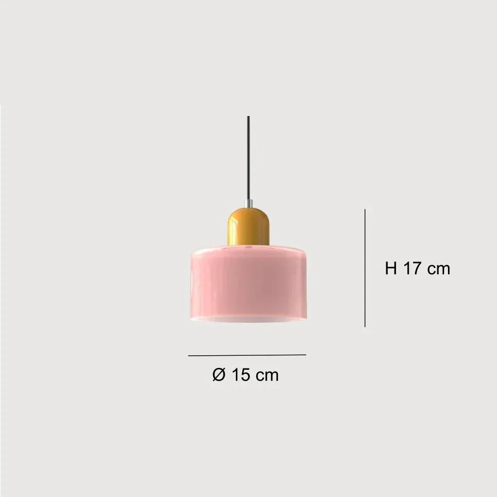 Lampada stile Morandi a sospensione LED in vetro rosa cilindrica per comodino