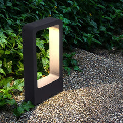Lampione da giardino moderno LED a forma rettangolare in metallo nero con luce calda