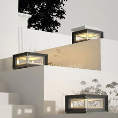 Lampada da pilastro per esterno LED solare cubo nero in metallo moderno