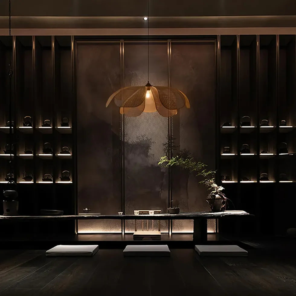 Lampadario in rattan a LED stile nordico a sospensione per sala da pranzo