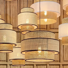 Lampadario in bambù a sospensione nordico cilindrico per sala da pranzo