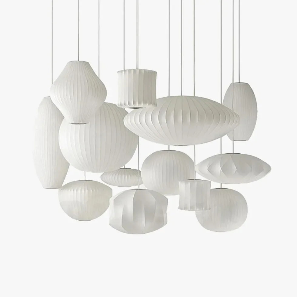 Lampadario in tessuto dal design nordico bianco ispirato alla lanterna per soggiorno