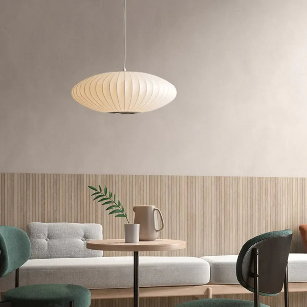 Lampadario in tessuto dal design nordico bianco ispirato alla lanterna per soggiorno